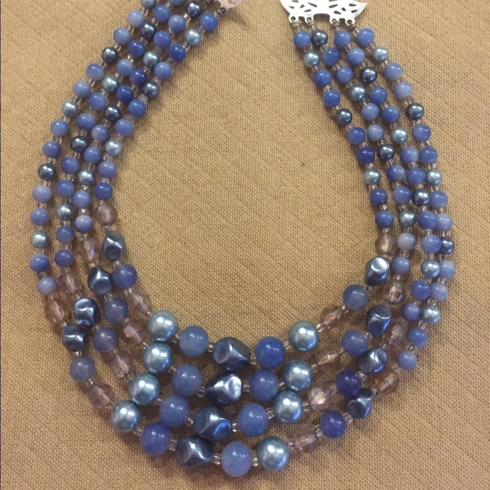 Vintage Four Strand Blue Beads Necklace Japan